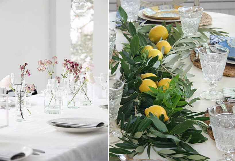 dekoracja stołu z cytryn i ich liści