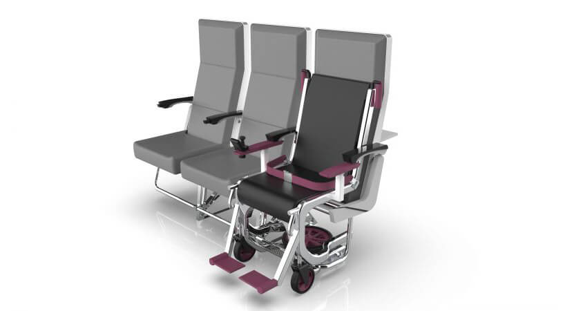nowoczesny projekt wózka adaptującego się do fotela w samolocie Row 1-Airport nagrodzony w European Product Design Award 2019