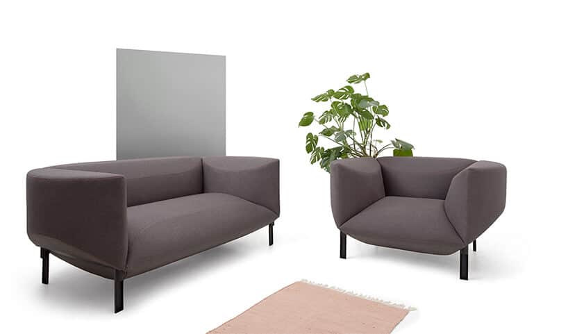 ciemna szara sofą i fotel z kolekcji Rosette od Vissiv Nord Mebel